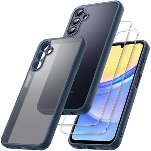 image:imageJETech 3 in 1 Matte Case for Samsung Galaxy A15 Black  2 Tempered Glass Screen Protectors Camera Lens Protection Translucent Frosted Phone CoverNavy