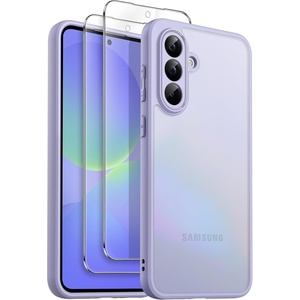 image:imageJETech 3 in 1 Matte Case for Samsung Galaxy A36 Black  2 Tempered Glass Screen Protectors Camera Lens Protection Translucent Frosted Phone CoverLavender