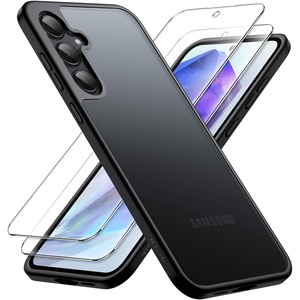 image:imageJETech 3 in 1 Matte Case for Samsung Galaxy A55 Black  2 Tempered Glass Screen Protectors Camera Lens Protection Translucent Frosted Phone CoverBlack