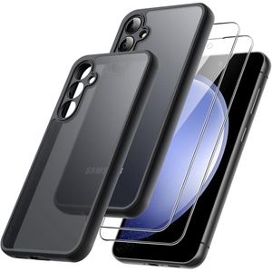 image:imageJETech 3 in 1 Matte Case for Samsung Galaxy S23 FE Black  2 Tempered Glass Screen Protectors Camera Lens Protection Translucent Frosted Phone CoverBlack