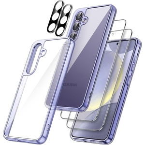 image:imageJETech 5 in 1 Case for Samsung Galaxy S24 AntiYellowing Clear  2 Tempered Glass Screen Protectors 2 Camera Lens Protectors Shockproof Bumper Phone CoverCobalt Violet