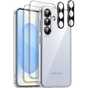 image:imageJETech 5 in 1 Case for Samsung Galaxy S25 AntiYellowing Clear  2 Tempered Glass Screen Protectors 2 Camera Lens Protectors Shockproof Bumper Phone CoverClear