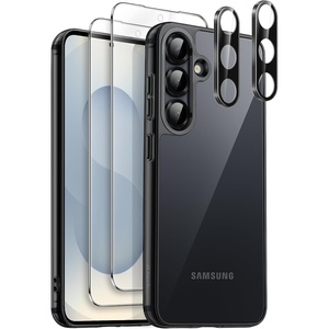 image:imageJETech 5 in 1 Case for Samsung Galaxy S25 AntiYellowing Clear  2 Tempered Glass Screen Protectors 2 Camera Lens Protectors Shockproof Bumper Phone CoverBlack