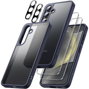 image:imageJETech 5 in 1 Matte Case for Samsung Galaxy S24 Plus Black  2 Tempered Glass Screen Protectors 2 Camera Lens Protectors Translucent Back Protective Phone CoverDark Blue