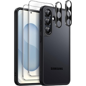image:imageJETech 5 in 1 Matte Case for Samsung Galaxy S25 Plus Black  2 Tempered Glass Screen Protectors 2 Camera Lens Protectors Translucent Back Protective Phone CoverBlack
