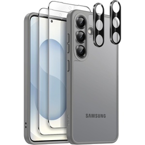 image:imageJETech 5 in 1 Matte Case for Samsung Galaxy S25 Plus Black  2 Tempered Glass Screen Protectors 2 Camera Lens Protectors Translucent Back Protective Phone CoverSilver Shadow