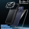 image:imageJETech 5 in 1 Matte Case for iPhone 17 Pro Max Black  2 Tempered Glass Screen Protectors 2 Camera Lens Protectors Translucent Back Protective Phone CoverBlack