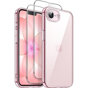 image:imageJETech 3 in 1 Case for iPhone 17e16e AntiYellowing Clear  2 Tempered Glass Screen Protectors Shockproof Bumper Phone CoverSoft Pink