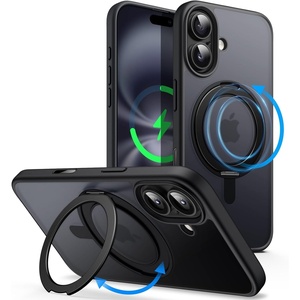 image:imageJETech 360 Rotatable Ring Stand Case for iPhone 17e16e Black  Compatible with MagSafe Translucent Matte Back Stand amp Ring Holder Shockproof ProtectionBlack