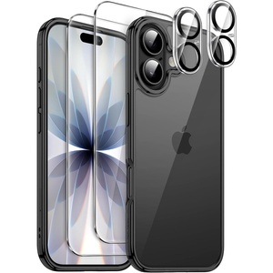 image:imageJETech 5 in 1 Case for iPhone 17 Pro Max AntiYellowing Clear  2 Tempered Glass Screen Protectors 2 Camera Lens Protectors Shockproof Bumper Phone CoverBlack