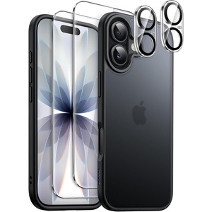 image:imageJETech 5 in 1 Matte Case for iPhone 17 Pro Max Black  2 Tempered Glass Screen Protectors 2 Camera Lens Protectors Translucent Back Protective Phone CoverBlack