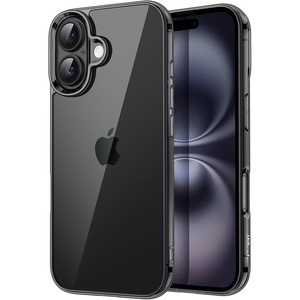 image:imageJETech Case for iPhone 16 AntiYellowing Clear  Shockproof Protection Scratch Resistant Hard PC Back Durable Transparent TPU BumperBlack