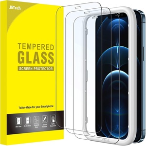 image:imageJETech FullCoverage Screen Protector for iPhone 17e16e13 Pro13 3Pack  Easy Installation Tool HD Clear Tempered Glass CaseFriendly EdgetoEdge ProtectioniPhone 12 Pro Max