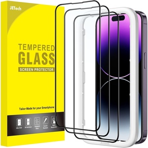 image:imageJETech FullCoverage Screen Protector for iPhone 17e16e14 3Pack  Black Edge Tempered Glass Easy Installation Tool HD Clear CaseFriendlyiPhone 14 Pro