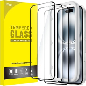 image:imageJETech FullCoverage Screen Protector for iPhone 17e16e14 3Pack  Black Edge Tempered Glass Easy Installation Tool HD Clear CaseFriendlyiPhone 16