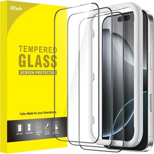 image:imageJETech FullCoverage Screen Protector for iPhone 17e16e14 3Pack  Black Edge Tempered Glass Easy Installation Tool HD Clear CaseFriendlyiPhone 16 Pro