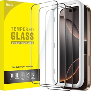 image:imageJETech FullCoverage Screen Protector for iPhone 17e16e14 3Pack  Black Edge Tempered Glass Easy Installation Tool HD Clear CaseFriendlyiPhone 16 Pro Max