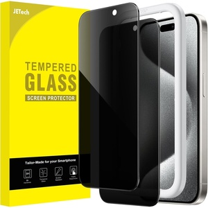image:imageJETech Privacy Screen Protector for iPhone 16 2Pack  AntiSpy Privacy Protection Tempered Glass Easy Installation Tool AntiScratch DesigniPhone 15 Pro