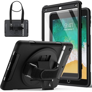 image:imageJETech Rugged Case for iPad 6th5th Gen 97 20182017 Black  Builtin Screen Protector 360 Rotating Hand Strap Stand Heavy Duty Shockproof ProtectionBlack