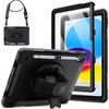 image:imageJETech Rugged Case for iPad A16 11th10th Gen Black  For 20252022 Model Builtin Screen Protector Rotating Hand Strap Stand Heavy Duty Shockproof ProtectionBlack