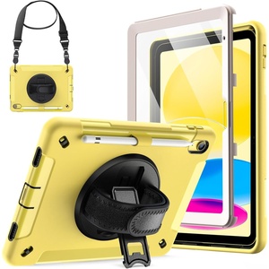 image:imageJETech Rugged Case for iPad A16 11th10th Gen Black  For 20252022 Model Builtin Screen Protector Rotating Hand Strap Stand Heavy Duty Shockproof ProtectionYellow
