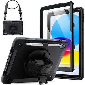 image:imageJETech Rugged Case for iPad A16 11th10th Gen Black  For 20252022 Model Builtin Screen Protector Rotating Hand Strap Stand Heavy Duty Shockproof ProtectionBlack