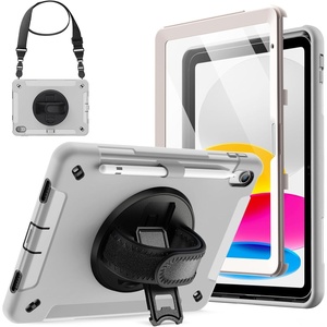image:imageJETech Rugged Case for iPad A16 11th10th Gen Black  For 20252022 Model Builtin Screen Protector Rotating Hand Strap Stand Heavy Duty Shockproof ProtectionLight Grey