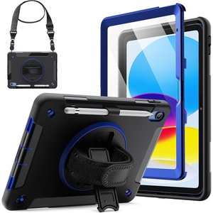 image:imageJETech Rugged Case for iPad A16 11th10th Gen Black  For 20252022 Model Builtin Screen Protector Rotating Hand Strap Stand Heavy Duty Shockproof ProtectionNavy
