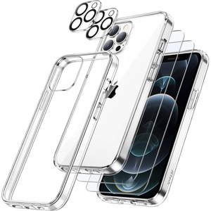 image:imageJETech 5 in 1 Case for iPhone 12 Pro AntiYellowing Clear  2 Tempered Glass Screen Protectors 2 Camera Lens Protectors Shockproof Bumper Phone CoverClear
