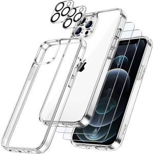image:imageJETech 5 in 1 Case for iPhone 12 Pro Max AntiYellowing Clear  2 Tempered Glass Screen Protectors 2 Camera Lens Protectors Shockproof Bumper Phone CoverClear