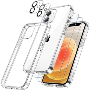 image:imageJETech 5 in 1 Case for iPhone 12 mini AntiYellowing Clear  2 Tempered Glass Screen Protectors 2 Camera Lens Protectors Shockproof Bumper Phone CoverClear