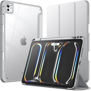 image:imageJETech Case for iPad Pro 11 M5M4 Black  Cover for 20252024 Model Clear Transparent Back Pencil Holder Slim Shockproof Protection TriFold Stand Auto WakeSleepSilver