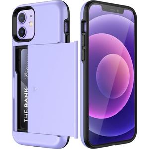 image:imageJETech Wallet Case for iPhone 1212 Pro Black  Hidden Sliding Card Slot DualLayer Shockproof Protection Card HolderPurple