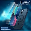 image:imageJETech 3 in 1 Magnetic Matte Case for iPhone 13 mini Black  Compatible with MagSafe 2 Tempered Glass Screen Protectors Translucent Matte Back Shockproof Phone CoverStorm Blue