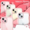 image:imageJETech Wavy Case for iPhone 15 Plus Pink  Cute Wavy Design Shockproof Protection Hard Clear PC Back Comfortable GripPink