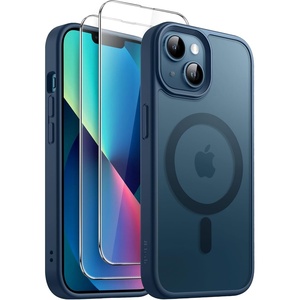 image:imageJETech 3 in 1 Magnetic Matte Case for iPhone 13 mini Black  Compatible with MagSafe 2 Tempered Glass Screen Protectors Translucent Matte Back Shockproof Phone CoverStorm Blue