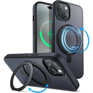 image:imageJETech 360 Rotatable Ring Stand Case for iPhone 15 Plus Black  Compatible with MagSafe Translucent Matte Back Stand amp Ring Holder Shockproof ProtectionBlack
