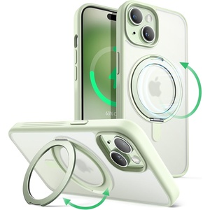 image:imageJETech 360 Rotatable Ring Stand Case for iPhone 15 Plus Black  Compatible with MagSafe Translucent Matte Back Stand amp Ring Holder Shockproof ProtectionGreen