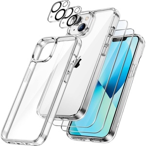 image:imageJETech 5 in 1 Case for iPhone 13 AntiYellowing Clear  2 Tempered Glass Screen Protectors 2 Camera Lens Protectors Shockproof Bumper Phone CoverClear