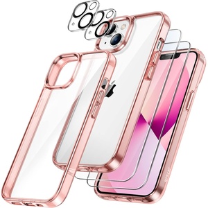 image:imageJETech 5 in 1 Case for iPhone 13 AntiYellowing Clear  2 Tempered Glass Screen Protectors 2 Camera Lens Protectors Shockproof Bumper Phone CoverRose Gold