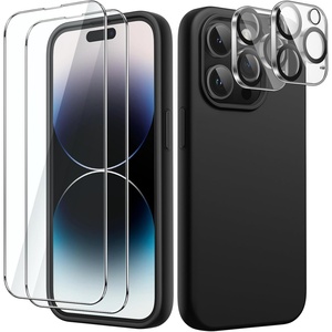 image:imageJETech 5 in 1 Silicone Case for iPhone 14 Pro Max Black  2 Tempered Glass Screen Protectors 2 Camera Lens Protectors Silky Soft Touch Shockproof Phone CoverBlack