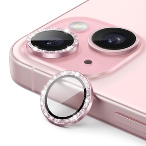 image:imageJETech Camera Lens Protector for iPhone 1515 Plus Pink 1 Set  Bling Glitter Individual 9H Tempered Glass Metal Ring Cover HD ClearPink
