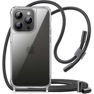 image:imageJETech Crossbody Case for iPhone 14 Pro Space Black  Adjustable Crossbody Strap AntiYellowing Clear Back Shockproof ProtectionSpace Black