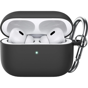 image:imageJETech Silicone Case for AirPods Pro 21 with Keychain Black  Cover Hard PC Interior Shockproof Protection Front LED VisibleBlack