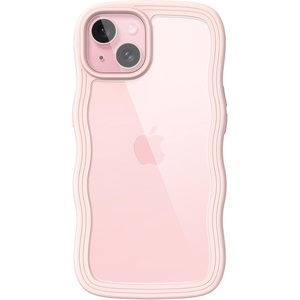 image:imageJETech Wavy Case for iPhone 15 Plus Pink  Cute Wavy Design Shockproof Protection Hard Clear PC Back Comfortable GripPink