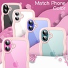 image:imageJETech Wavy Case for iPhone 16 Plus Pink  Cute Wavy Design Shockproof Protection Hard Clear PC Back Comfortable GripLight Pink