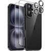 image:imageJETech 5 in 1 Case for iPhone 16 AntiYellowing Clear  2 Tempered Glass Screen Protectors 2 Camera Lens Protectors Shockproof Bumper Phone CoverBlack
