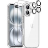 image:imageJETech 5 in 1 Case for iPhone 16 AntiYellowing Clear  2 Tempered Glass Screen Protectors 2 Camera Lens Protectors Shockproof Bumper Phone CoverClear