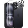 image:imageJETech 5 in 1 Matte Case for iPhone 16 Black  2 Tempered Glass Screen Protectors 2 Camera Lens Protectors Translucent Back Protective Phone CoverBlack