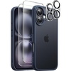 image:imageJETech 5 in 1 Matte Case for iPhone 16 Black  2 Tempered Glass Screen Protectors 2 Camera Lens Protectors Translucent Back Protective Phone CoverStorm Blue